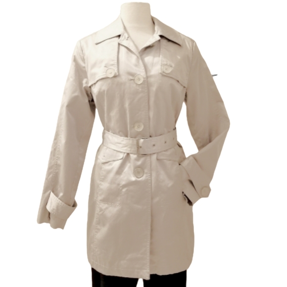 23rdSt. Jackets & Blazers - 23rd St. Buttonfront Sateen Trench Coat in Light Gray Sz Small
